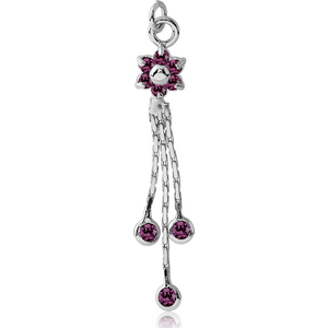 RHODIUM PLATED BRASS JEWELLED CHARM - FLOWER DANGLING ROUNDS