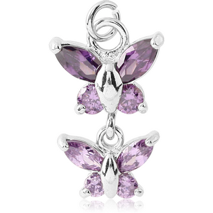 RHODIUM PLATED BRASS JEWELLED CHARM - BUTTERFLIES