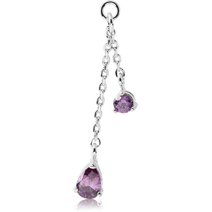 RHODIUM PLATED BRASS PRONG SET JEWELLED DANGLING CHARM