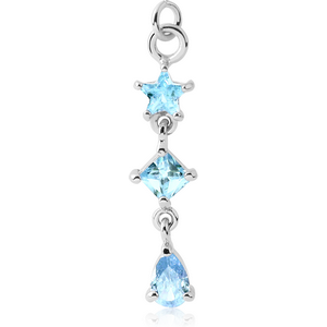 RHODIUM PLATED BRASS PRONG SET STAR SQUARE TEAR DROP CHARM