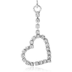 RHODIUM PLATED BRASS JEWELLED HEART CHARM