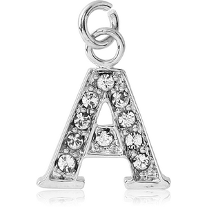 RHODIUM PLATED BRASS JEWELLED LETTER CHARM - A