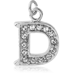 RHODIUM PLATED BRASS JEWELLED LETTER CHARM - D