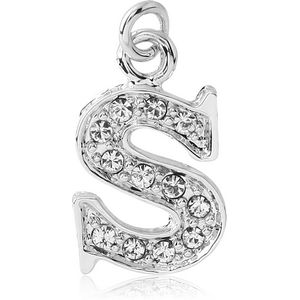 RHODIUM PLATED BRASS JEWELLED LETTER CHARM - S