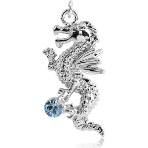 RHODIUM PLATED BRASS JEWELLED DRAGON CHARM