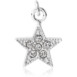 RHODIUM PLATED BRASS JEWELLED CHARM - STAR