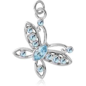 RHODIUM PLATED BRASS JEWELLED BUTTERFLY CHARM