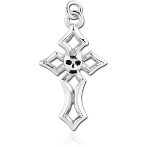 RHODIUM PLATED BRASS CHARM - SKULL CROSS