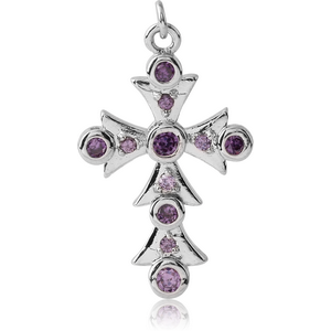 RHODIUM PLATED BRASS JEWELLED CHARM - CROSS