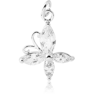 RHODIUM PLATED BRASS JEWELLED BUTTERFLY CHARM