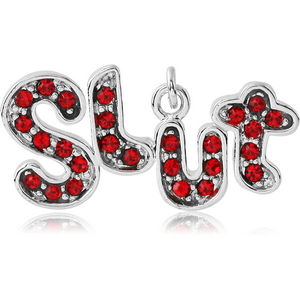 RHODIUM PLATED BRASS JEWELLED CHARM - SLUT