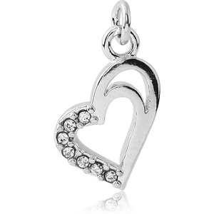 RHODIUM PLATED BRASS JEWELLED HEART CHARM