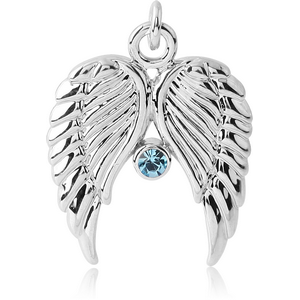 RHODIUM PLATED BRASS JEWELLED CHARM - WINGS