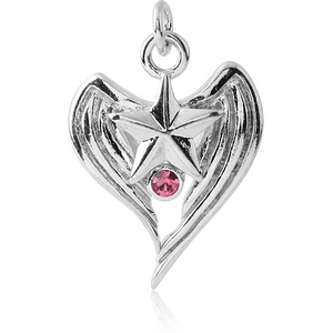 RHODIUM PLATED BRASS JEWELLED WINGED STAR CHARM