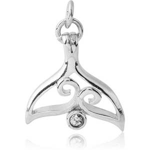RHODIUM PLATED BRASS JEWELLED CHARM - WHALE TAIL