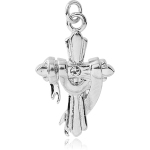 RHODIUM PLATED BRASS JEWELLED CROSS CHARM