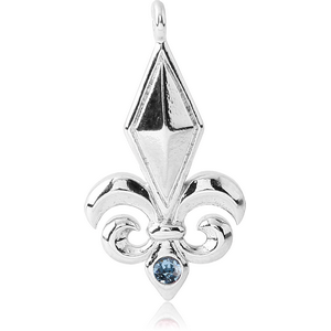 RHODIUM PLATED BRASS JEWELLED CHARM - FLEUR DE LIS