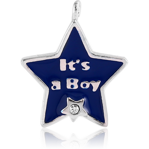 RHODIUM PLATED BRASS JEWELLED ENAMEL CHARM - ITS A BOY