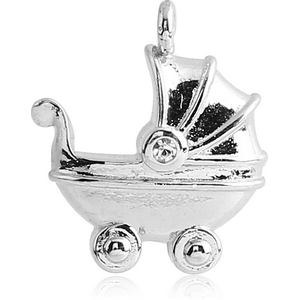 RHODIUM PLATED BRASS JEWELLED BABY STOLLER CHARM