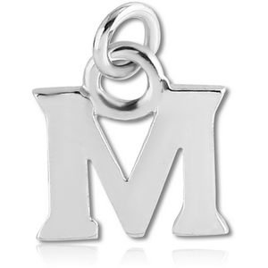 RHODIUM PLATED BRASS LETTER CHARM - M