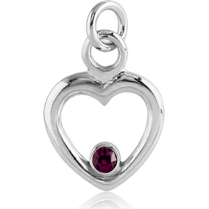 RHODIUM PLATED BRASS JEWELLED CHARM - HEART