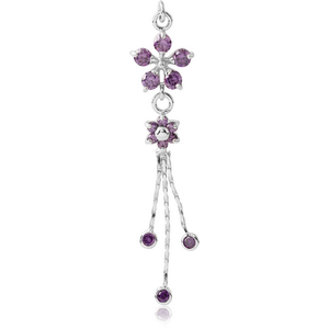 RHODIUM PLATED BRASS JEWELLED CHARM - FLOWER DANGLING CHAINS