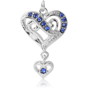 RHODIUM PLATED BRASS JEWELLED DOUBLE HEART CHARM