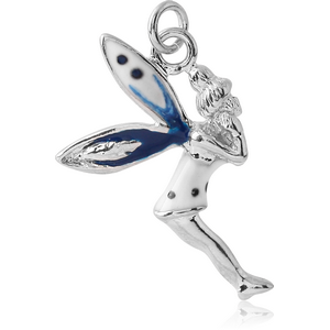 RHODIUM PLATED BRASS CHARM WITH ENAMEL - FAIRY