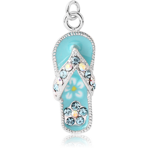 RHODIUM PLATED BRASS JEWELLED CHARM WITH ENAMEL - SANDAL