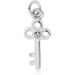 RHODIUM PLATED BRASS JEWELLED CHARM - KEY