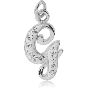 RHODIUM PLATED BRASS CRYSTALINE SCRIPT LETTER CHARM - G