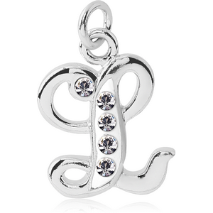 RHODIUM PLATED BRASS CRYSTALINE SCRIPT LETTER CHARM - L