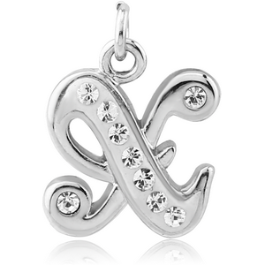 RHODIUM PLATED BRASS CRYSTALINE SCRIPT LETTER CHARM - X