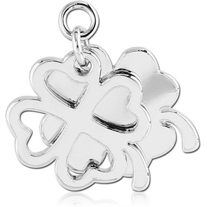 RHODIUM PLATED BRASS CHARM - CLOVER AND SHADOW
