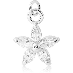 RHODIUM PLATED BRASS JEWELLED FLOWER CHARM