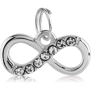 RHODIUM PLATED BRASS JEWELLED INFINITY CHARM