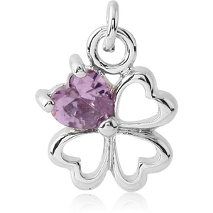 RHODIUM PLATED BRASS JEWELLED CLOVER CHARM