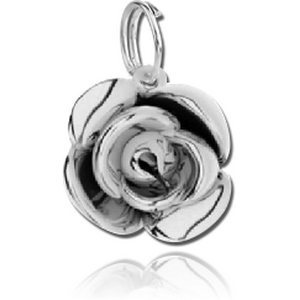 RHODIUM PLATED WHITE METAL CHARM - ROSE