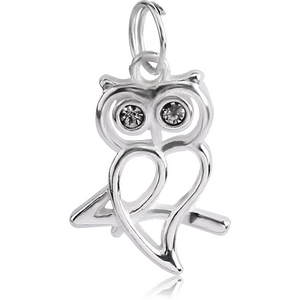 SILVER PLATED WHITE METAL JEWELLED OWL CHARM