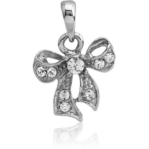 RHODIUM PLATED WHITE METAL BOW JEWELLED CHARM