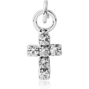 RHODIUM PLATED BRASS JEWELLED CROSS CHARM