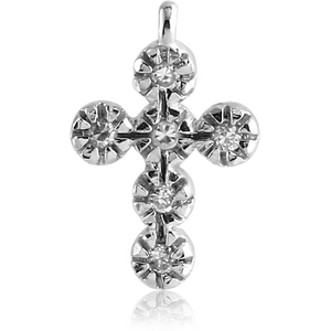 RHODIUM PLATED BRASS JEWELLED CROSS CHARM
