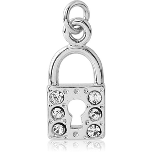 RHODIUM PLATED BRASS JEWELLED LOCK CHARM