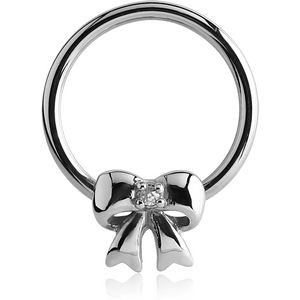 SURGICAL STEEL BALL CLOSURE RING WITH JEWELLED ATTACHMENT - BOW