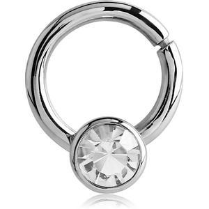 SURGICAL STEEL HINGED BALL CLOSURE RING WITH JEWELLED ATTACHMENT - CIRCLE