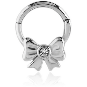 SURGICAL STEEL HINGED BALL CLOSURE RING WITH VALUE JEWELLED ATTACHMENT - BOW