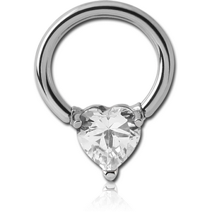 SURGICAL STEEL BALL CLOSURE RING WITH PRONG SET JEWELLED ATTACHMENT - HEART