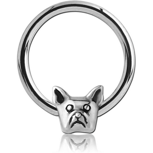 SURGICAL STEEL BALL CLOSURE RING WITH ATTACHMENT - BULLDOG HEAD