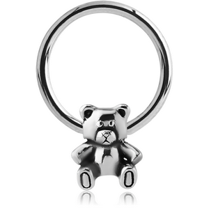 SURGICAL STEEL BALL CLOSURE RING WITH ATTACHMENT - TEDDYBEAR