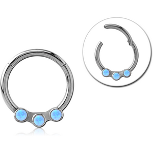 SURGICAL STEEL ROUND SYNTHETIC OPAL HINGED SEPTUM RING